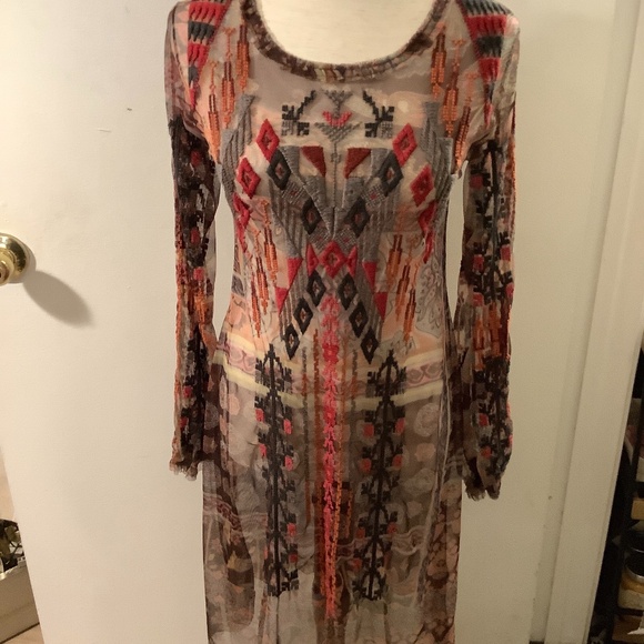 Biya Johnny Was-Boho chic, sheer, paisley & embroidered below knee dress , XXS - Picture 1 of 6